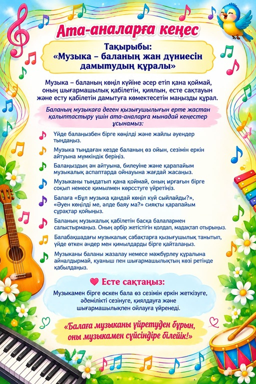 Музыка- баланың жан дүниесін  дамытудың құралы.
