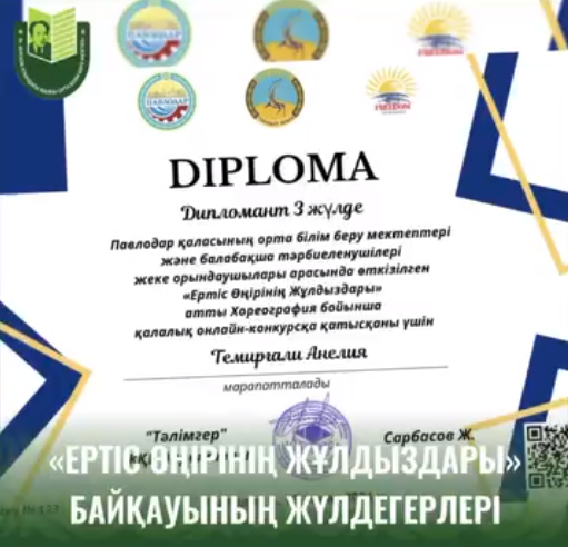 Павлодар қаласының білім беру бөлімінің жоспарына сәйкес 8 қаңтар мен 8 ақпан аралығында «Тәлімгер» ЖҚБ ұйымдастыруымен хореография бойынша «Ертіс өңірінің жұлдыздары» онлайн-жеке орындаушылық байқауы өтті.