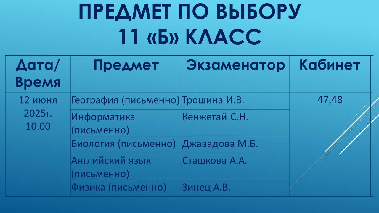 График экзаменов 11Б класс по выбору