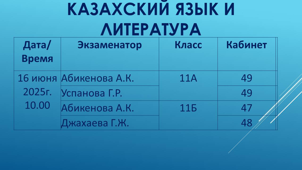 График экзаменов 11 класс Казахский язык и литература