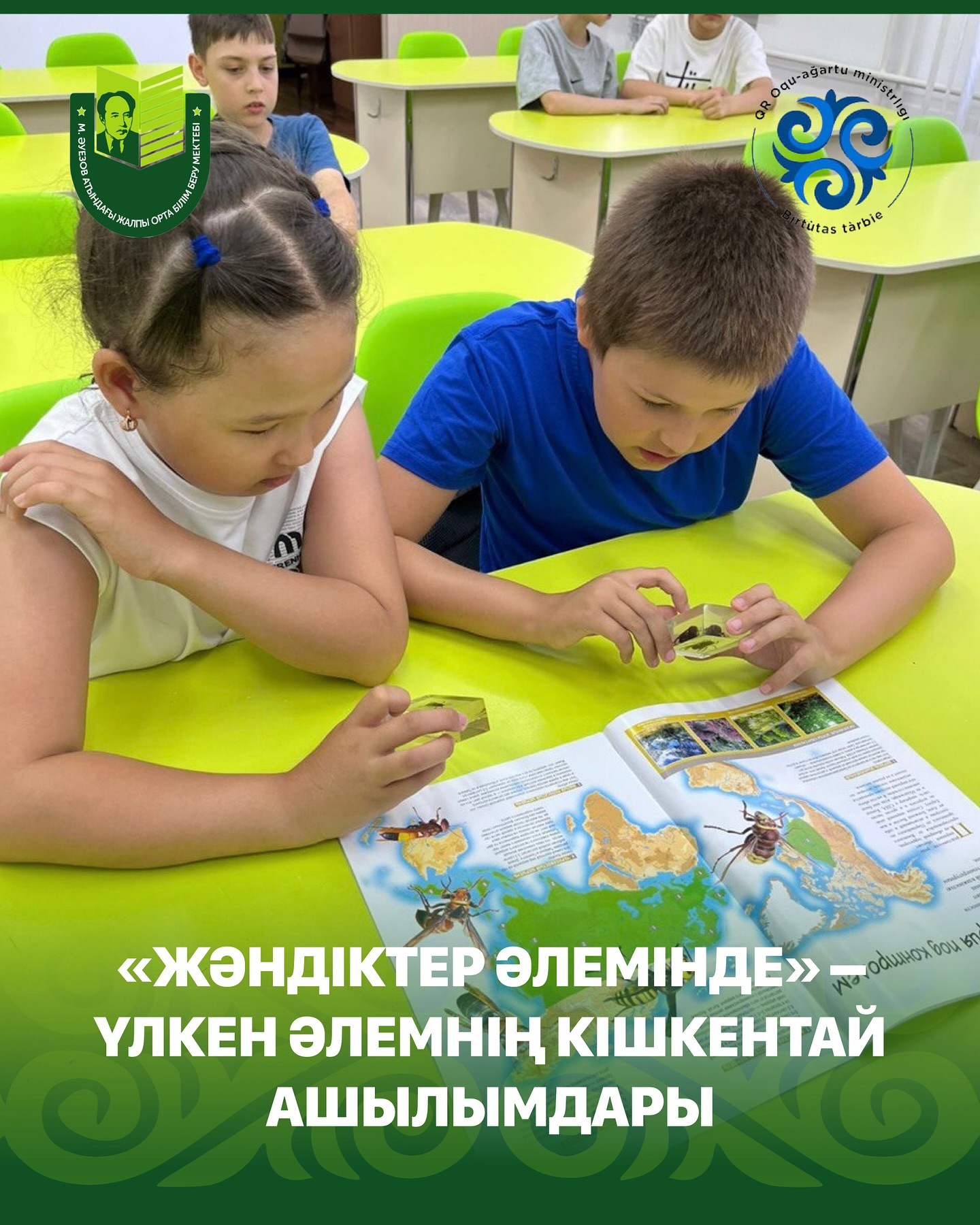 Воспитанники летнего лагеря при школе имени Мухтара Ауэзова побывали в настоящем микромире — на познавательном мероприятии «В мире насекомых». С первых минут — полный восторг!