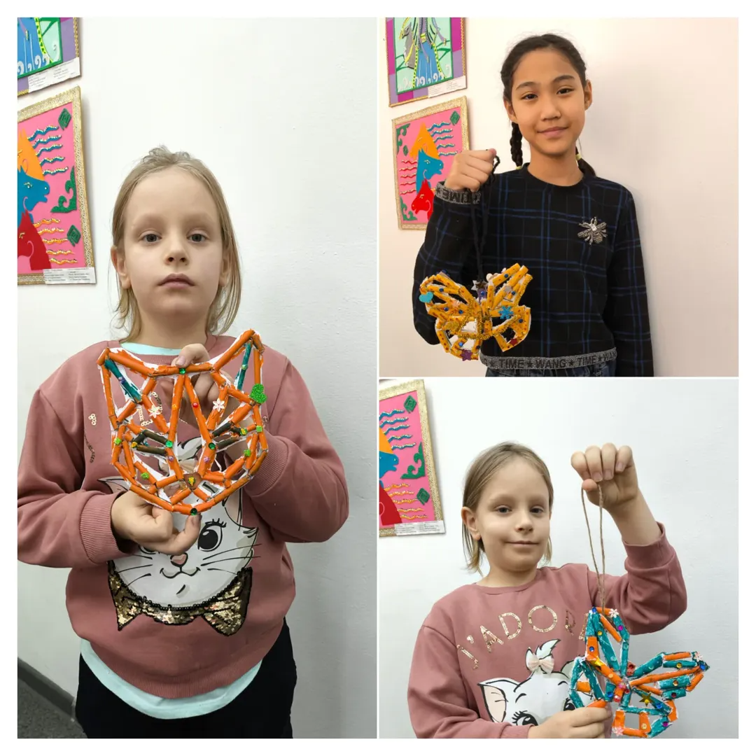 Воспитанники кружка «Рукодельница» изготовили работу в каркасно-модульной технике — объёмную аппликацию из бумажных трубочек.