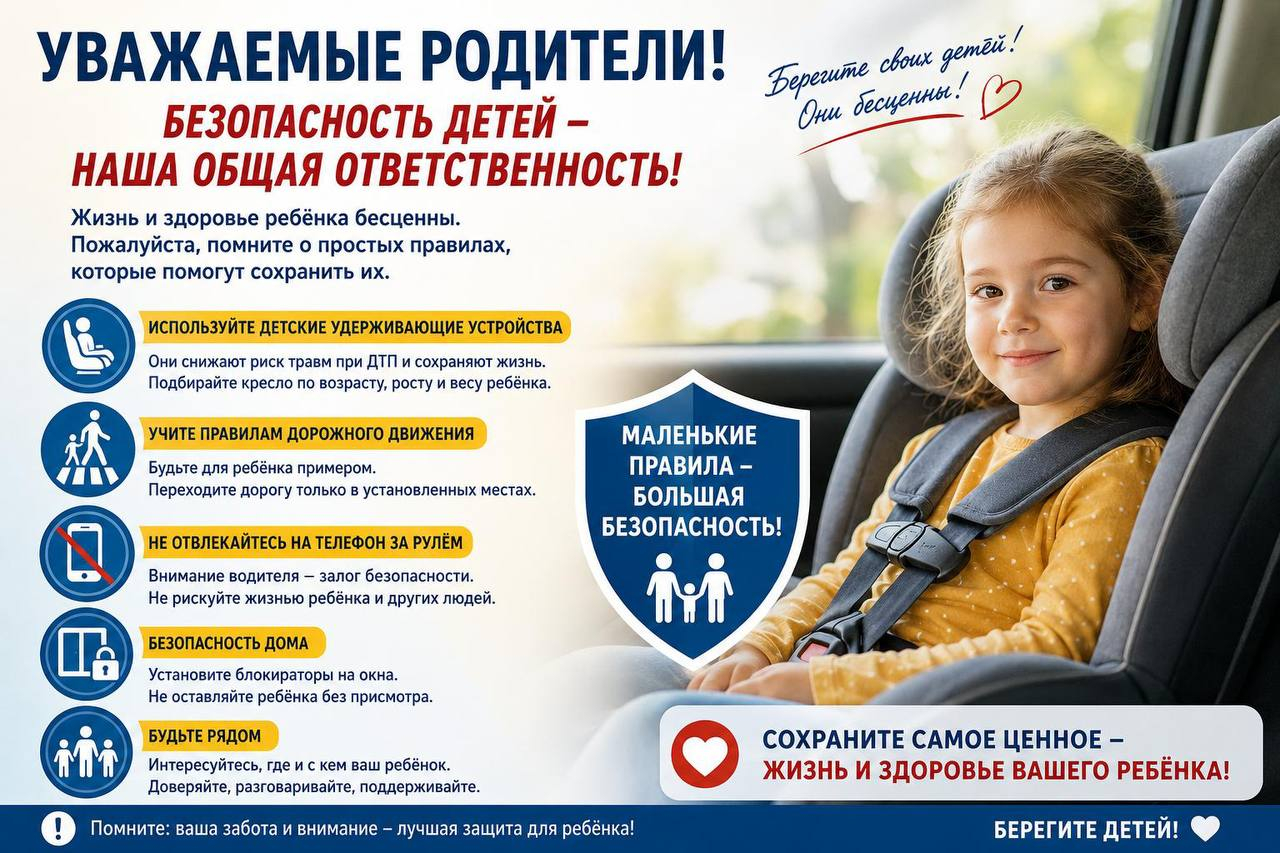 УВАЖАЕМЫЕ РОДИТЕЛИ!  Безопасность детей во многом зависит от внимания  и ответственности взрослых.  Просим соблюдать следующие рекомендации.